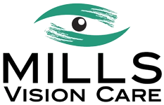 The Mills Vision Care website white logo